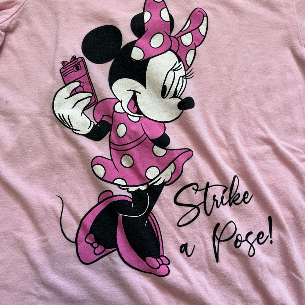 Disney Pink Minnie Mouse long sleeve shirt with "Strike a Pose!” graphic